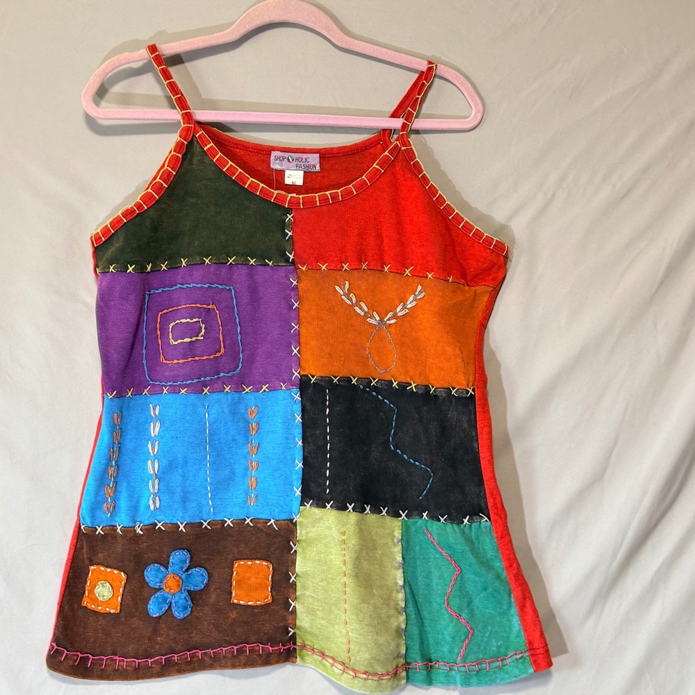 ShopHolic Fashion Nepal Patchwork Boho Cami‎ Top XL Cotton Multi-Color New